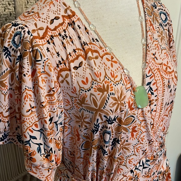 Torrid Woman Sz 3 PEACH MEDALLION STUDIO KNIT PUFF SLEEVE SKATER MIDI DRESS - Picture 4 of 8